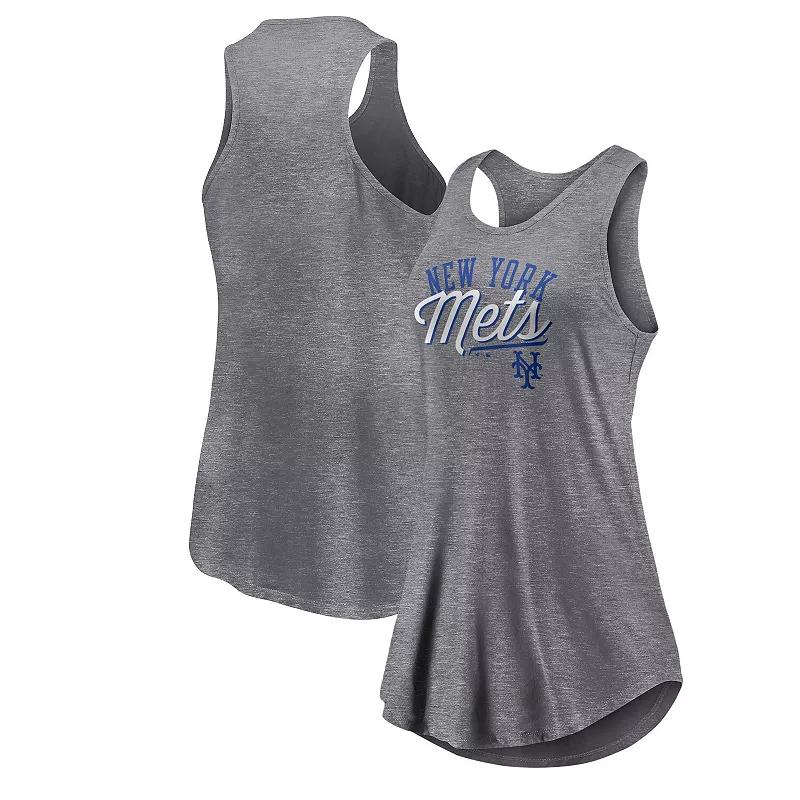 Women's Fanatics Branded Heather Gray New York Mets Simplicity Swing Racerback Scoop Neck Tank Top,  Product Image