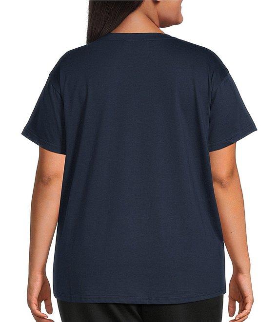 Skies Are Blue Plus Size Scarf Print Crew Neck Short Sleeve Mixed Media Top Product Image