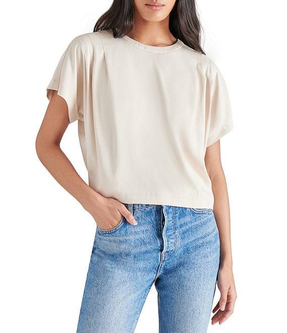 Steve Madden Noah Stretch Satin Crew Neck Short Sleeve Top Product Image