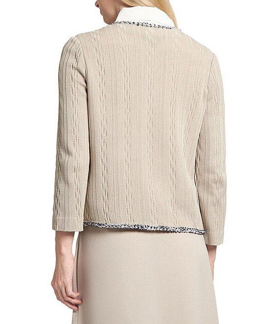 Ming Wang Knit V-Neck Bracelet Sleeve Eyelash Trim Jacket Product Image