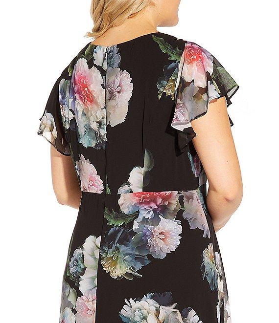 Adrianna Papell Plus Size Floral Printed V-Neck Flutter Short Sleeve Overlay Jumpsuit Product Image