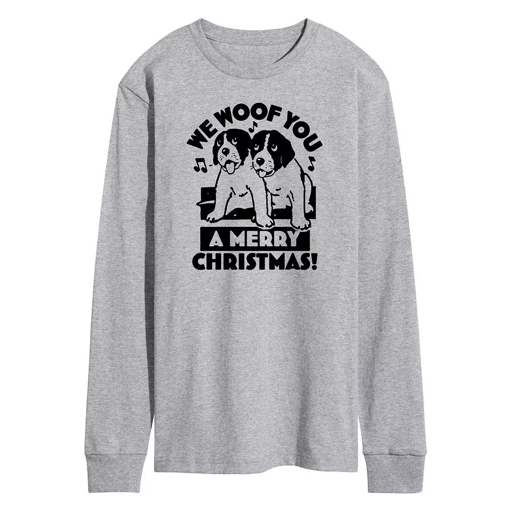 Men's We Woof You Merry Christmas Long Sleeve Graphic Tee,  Product Image