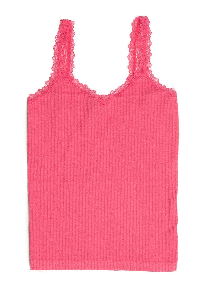 Rose Pink Lace Trim Seamless Tank Product Image