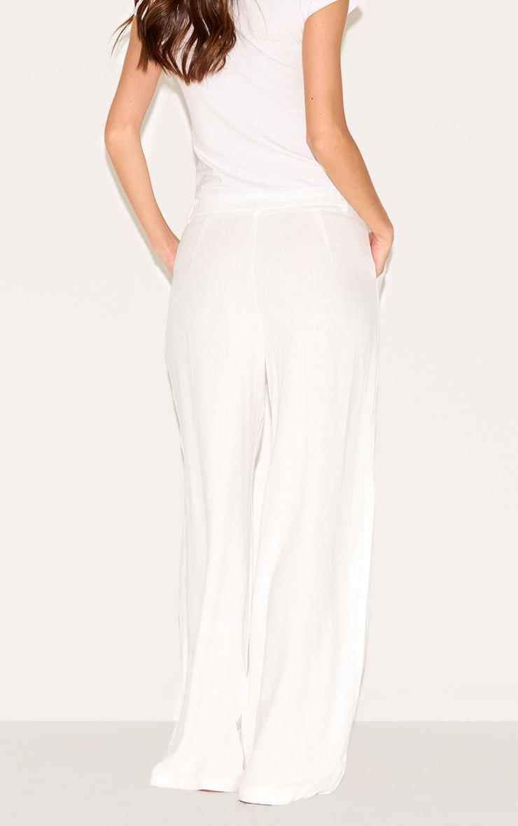 White Linen Blend Tailored Straight Leg Pants Product Image
