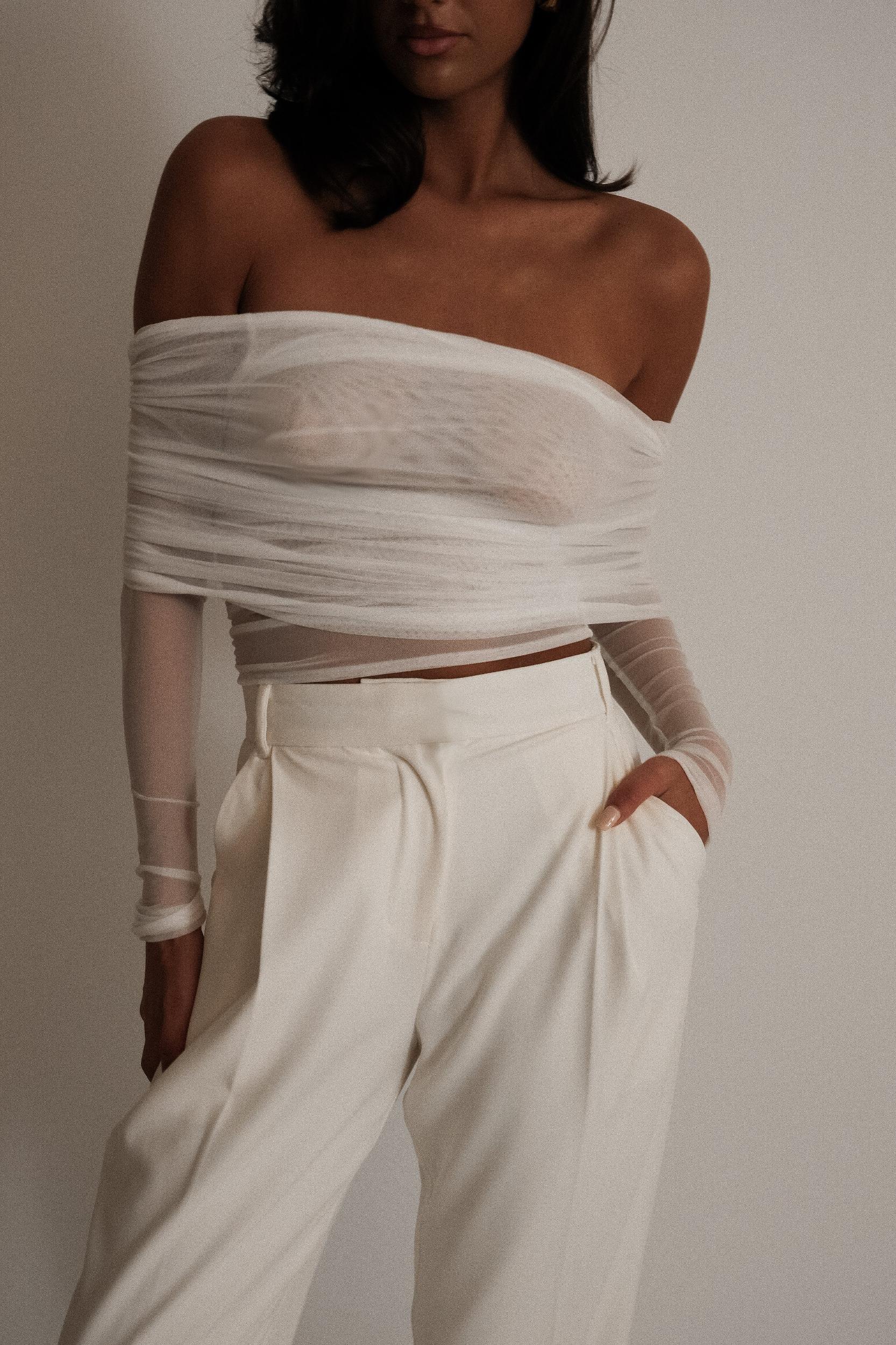 Everly Sheer Mesh Off Shoulder Top - Ivory Product Image