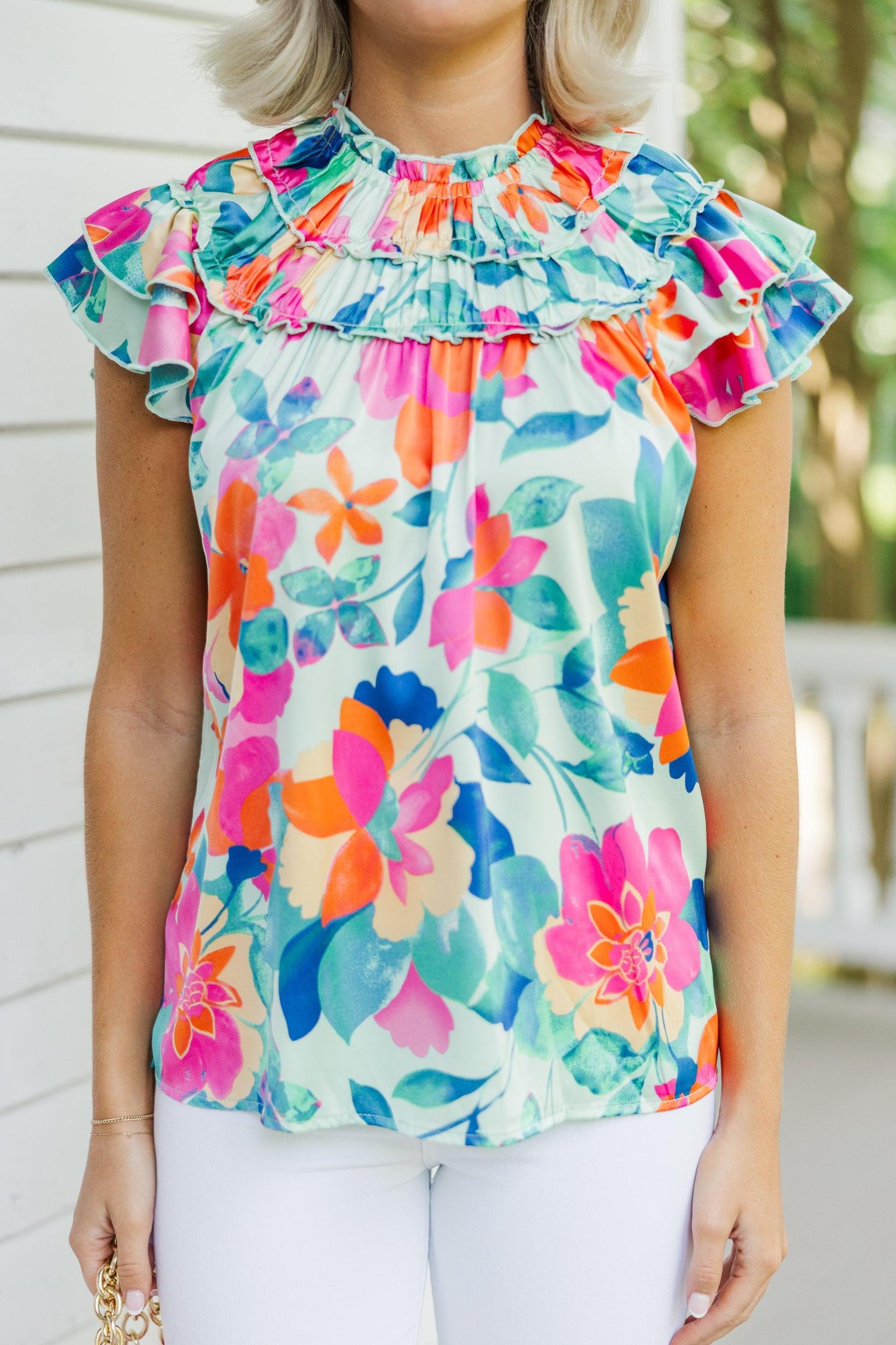 On Your Way Mint Green Floral Blouse Female Product Image