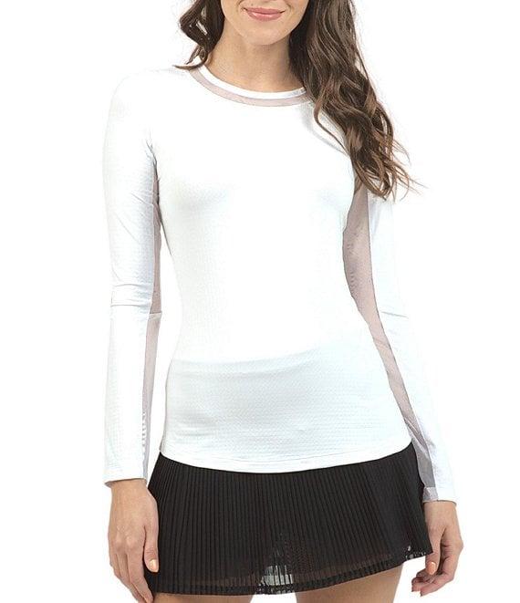 IBKUL Long Sleeve Mesh Inlay Crew Neck Top Product Image