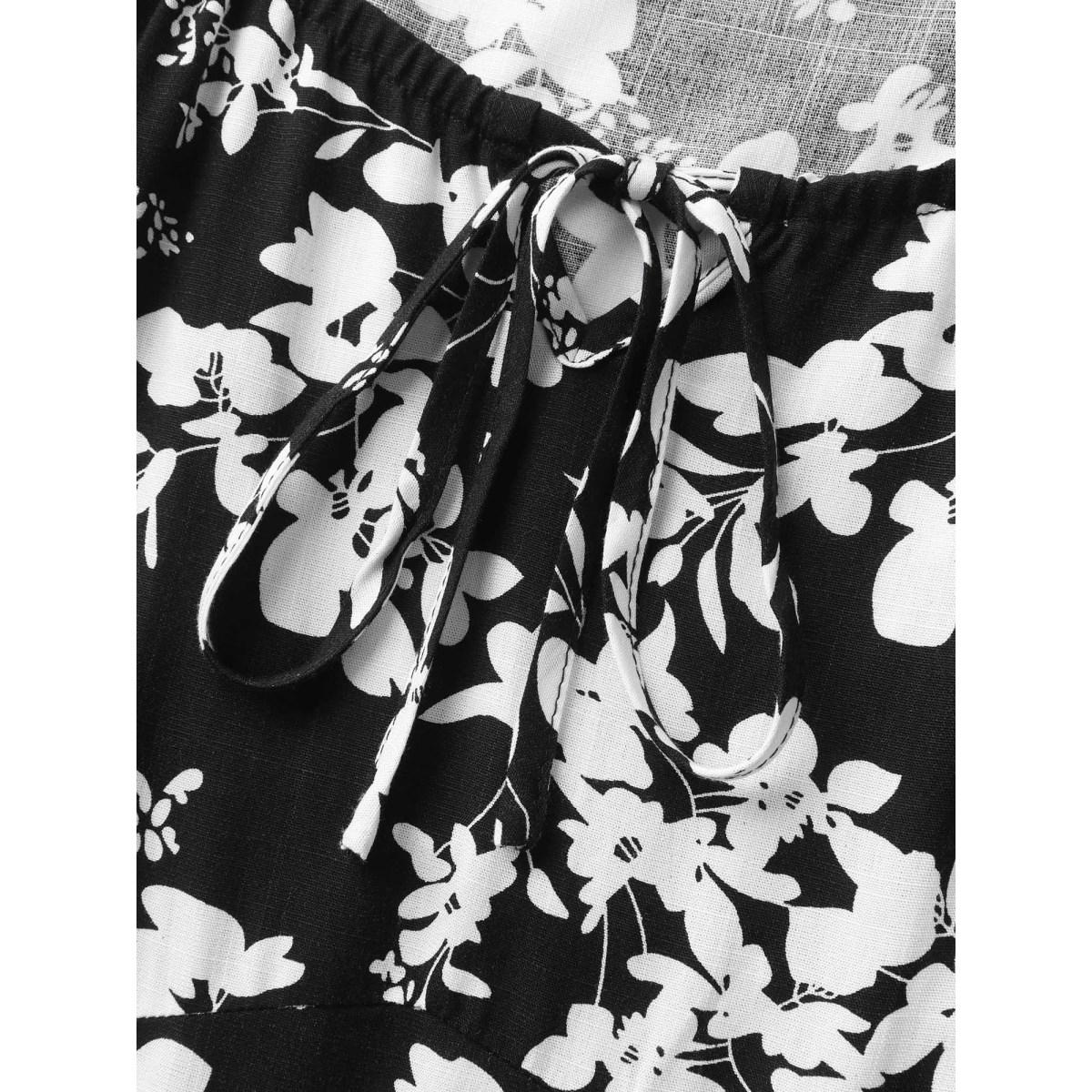 Plus Size Floral Print Neck Tie Midi Dress Black Women V-neck Sleeveless Curvy BloomChic 28/5X Product Image