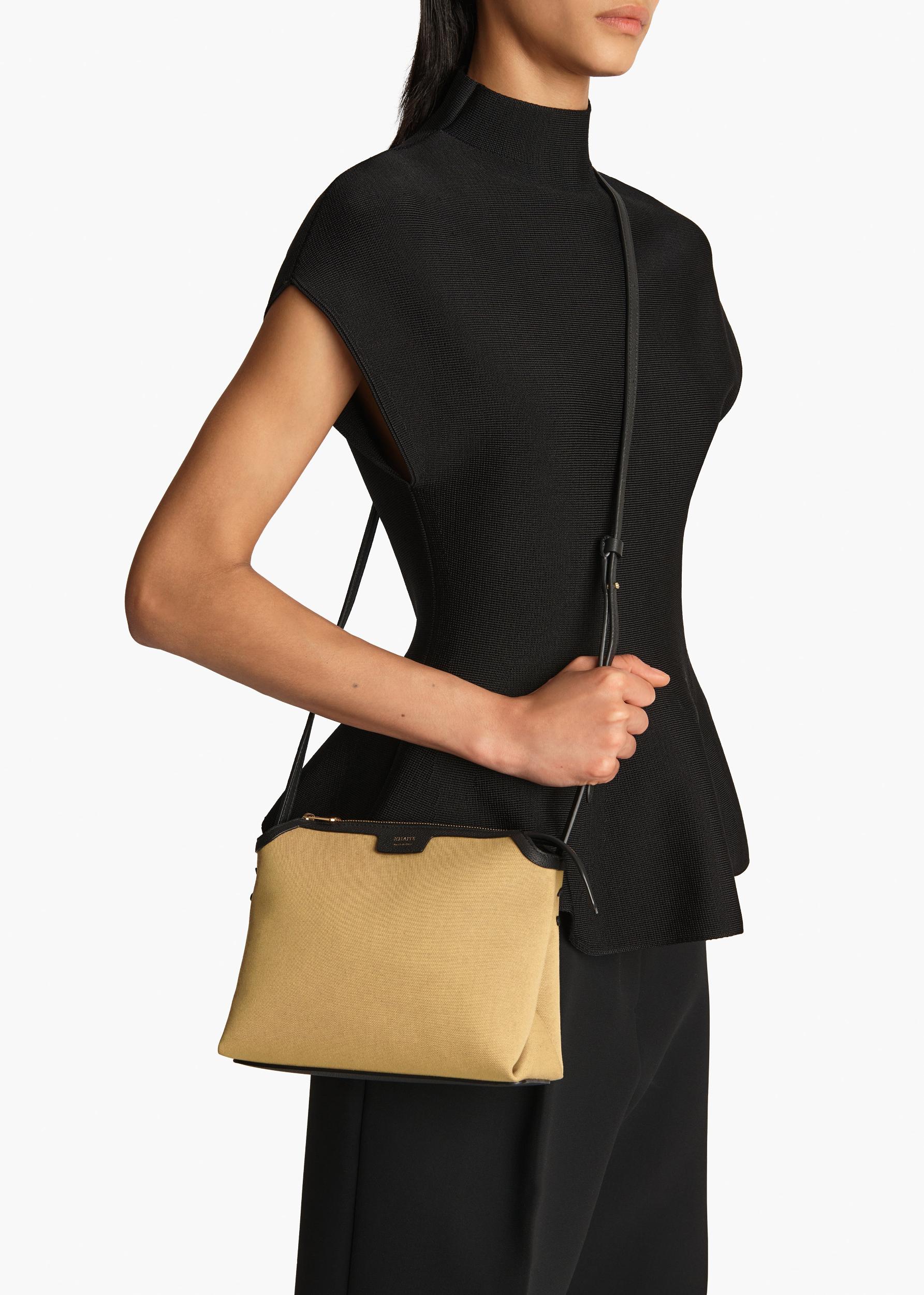 Lina Crossbody Bag in Honey Canvas with Black Leather Product Image