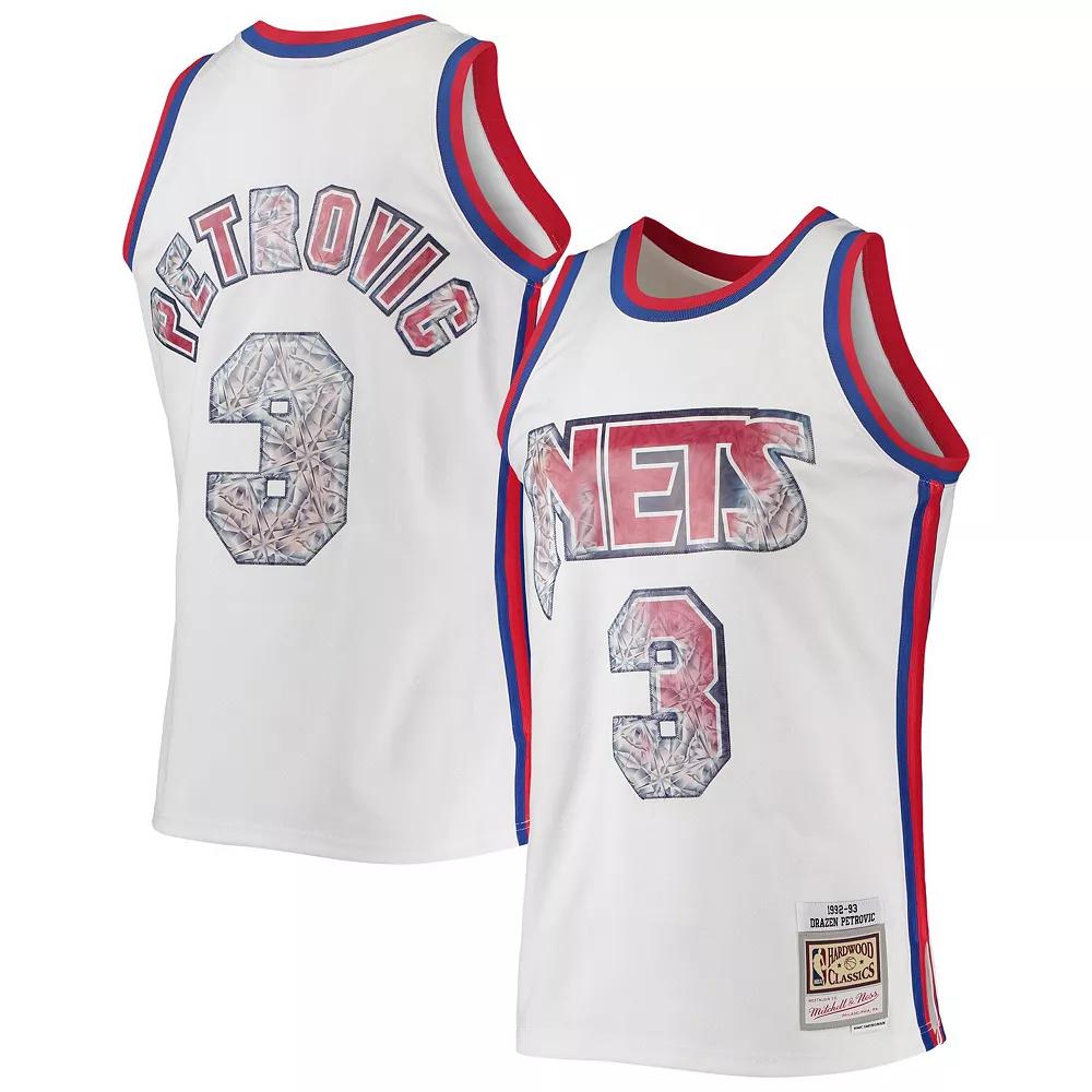 Men's Mitchell & Ness Drazen Petrovic White New Jersey Nets 1996-97 Hardwood Classics NBA 75th Anniversary Diamond Swingman Jersey, Size: Large, Nba White Product Image