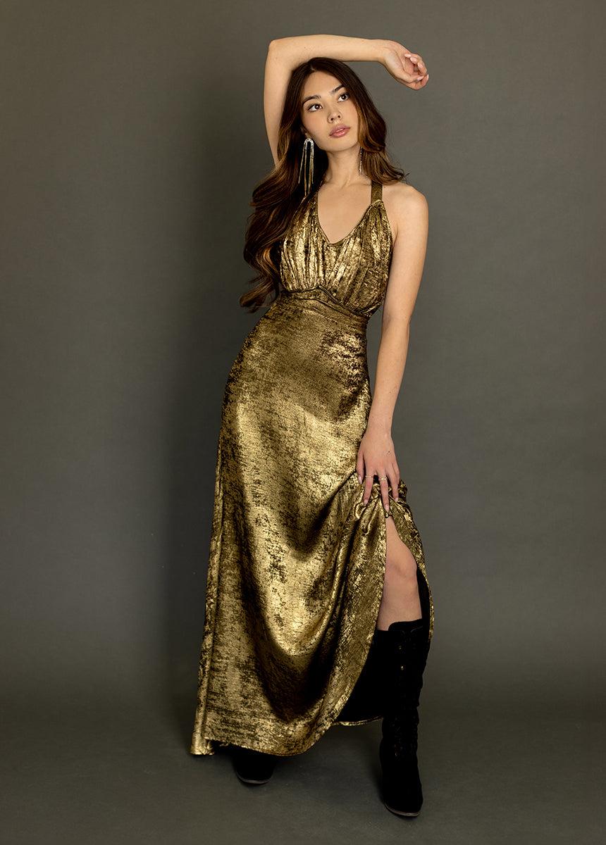 Monroe Dress in Metallic Bronze Female Product Image