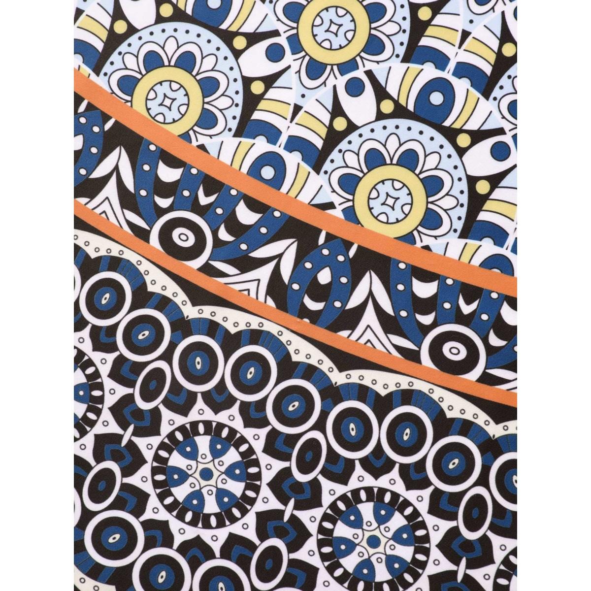 Plus Size Geometric Print Patchwork Twist Front Swim Dress Women's Swimwear Mediumblue Beach Bodycon Heart neckline High stretch Curve Swim Dresses BloomChic 14-16/1X Product Image