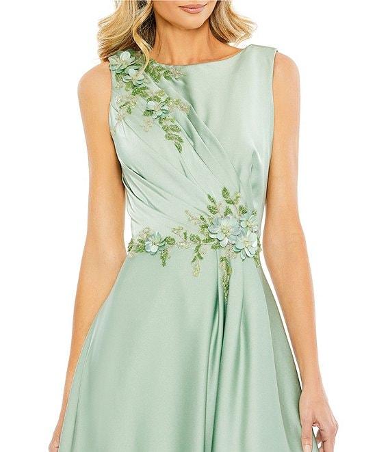 Mac Duggal Sequin Floral Applique Boat Neck Sleeveless Gathered Gown Product Image