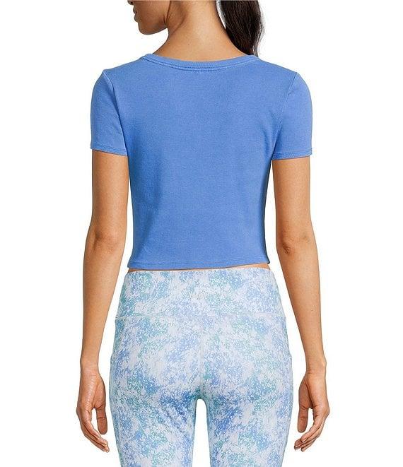 DKNY Sport by Donna Karan Ribbed Notched Crew Neck Short Sleeve Cropped Tee Product Image