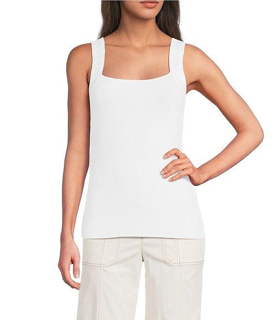 KARL LAGERFELD PARIS Knit Square Neck Sleeveless Tank Product Image