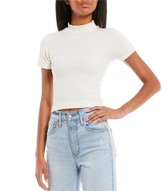 C&V Chelsea & Violet Mock Neck Seamless Knit Crop Top Product Image