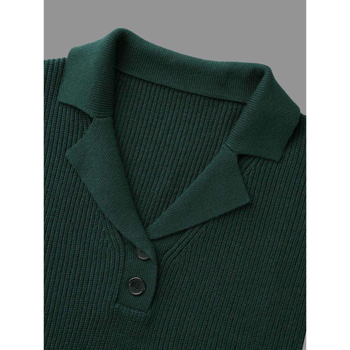 Plus Size Supersoft Essentials Textured Button Up Pullover DarkGreen Women Casual Loose Long Sleeve Suit Collar Everyday Pullovers BloomChic 26/4X Product Image