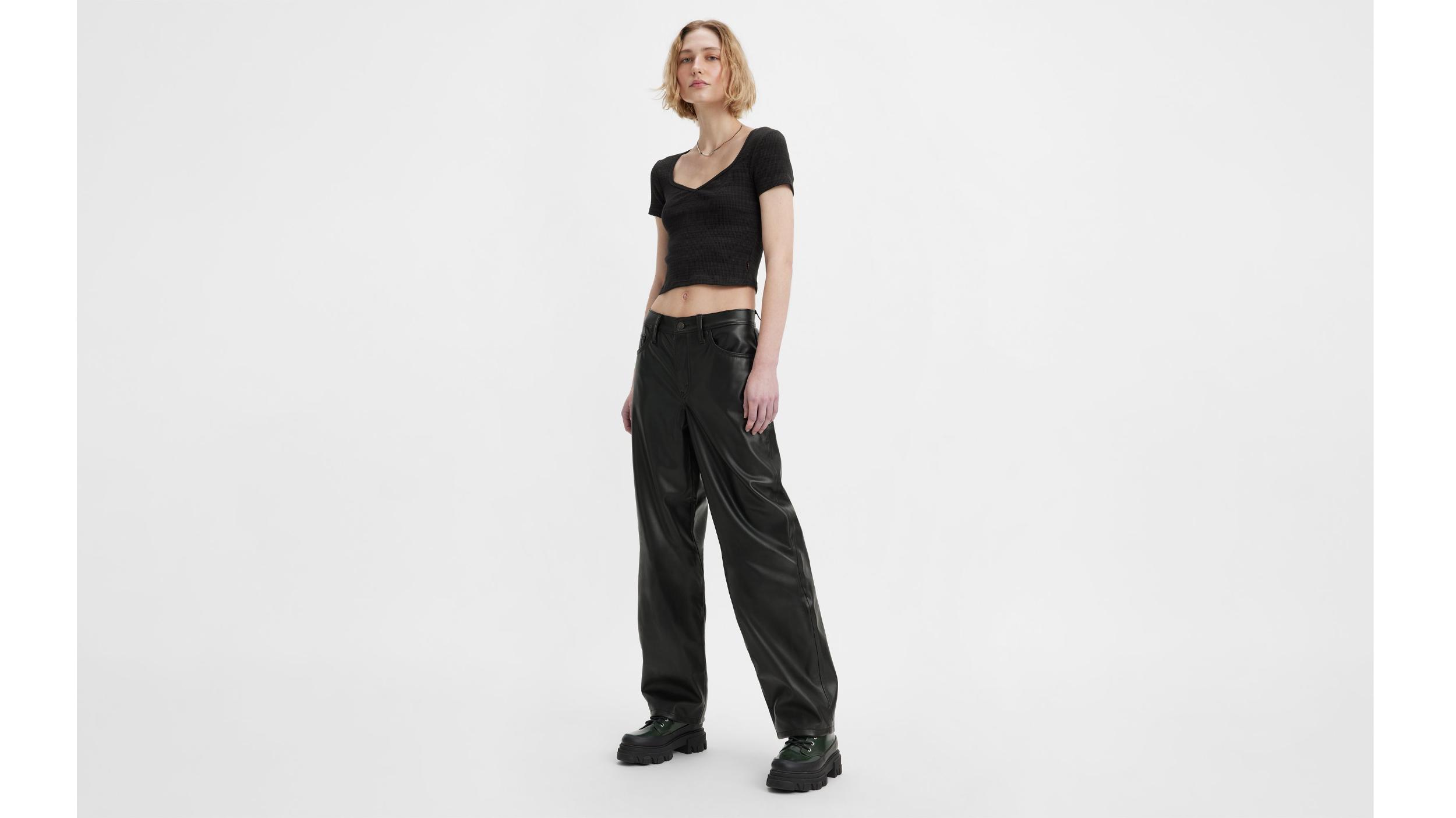 Faux Leather Baggy Dad Women's Pants Product Image