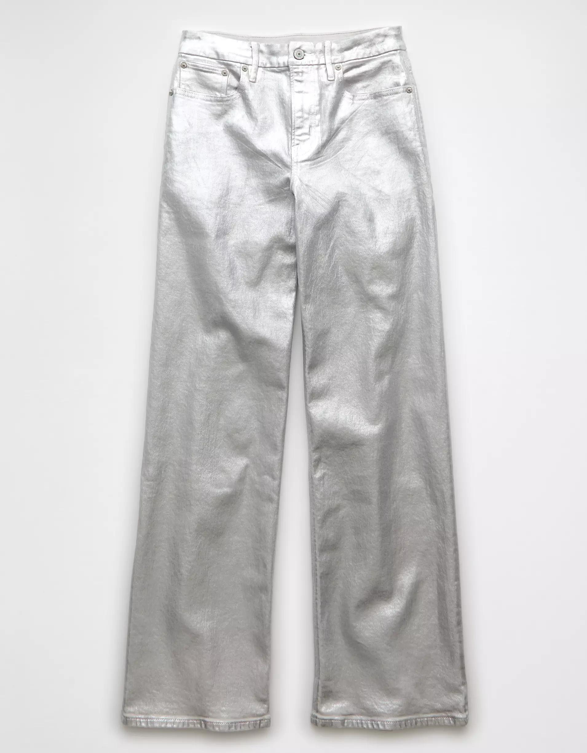 AE Stretch Curvy Metallic Super High-Waisted Baggy Straight Jean Product Image