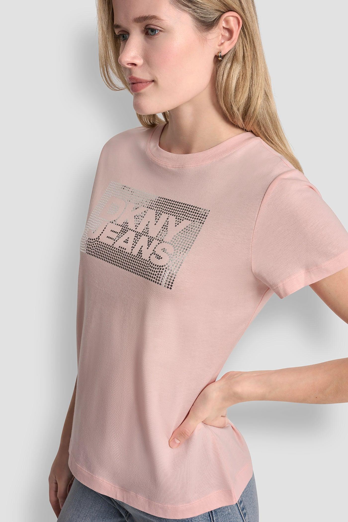 DKNY JEANS STACK LOGO RHINESTONE TEE Product Image