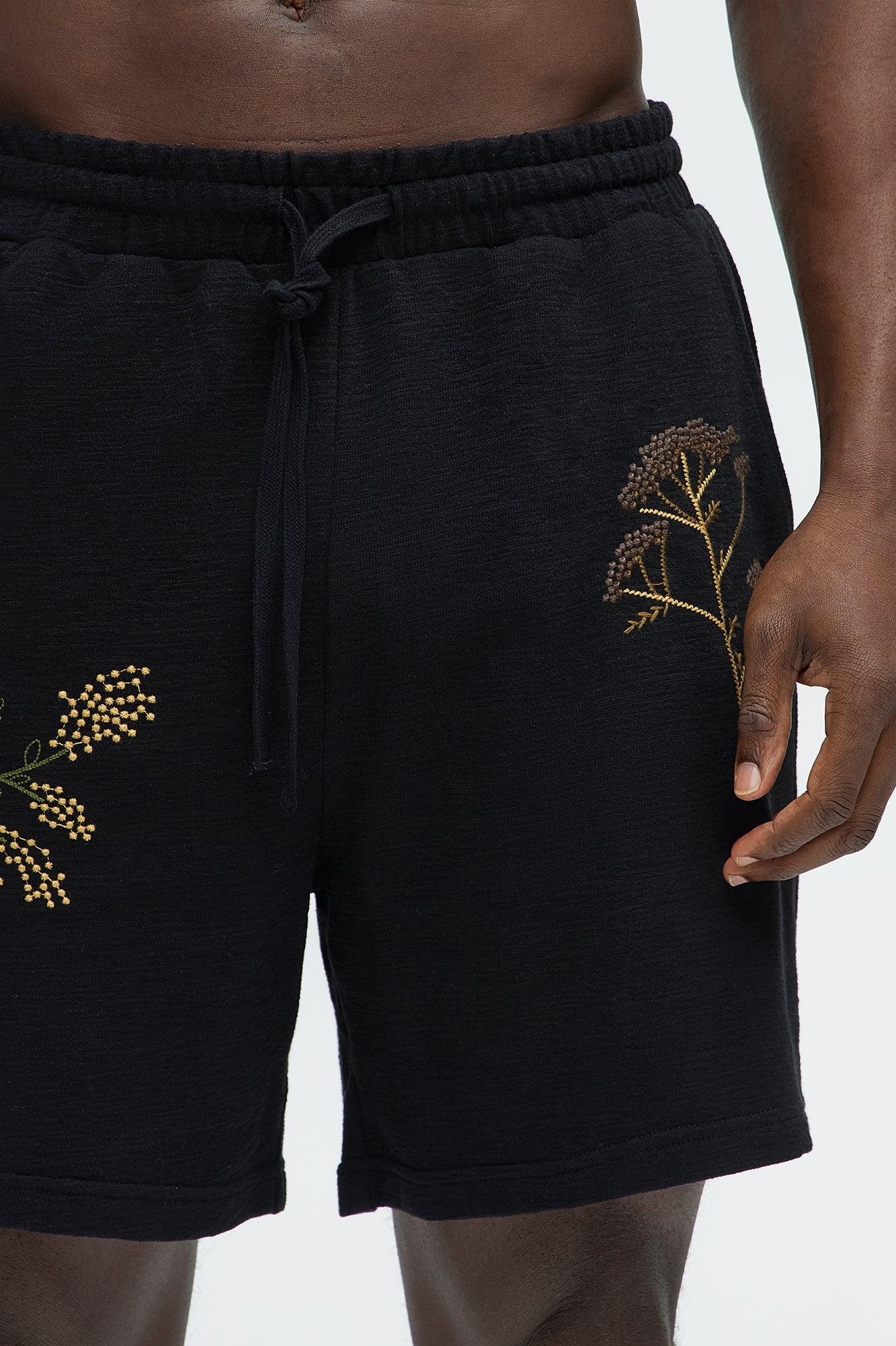 Berries And Blooms Embroidered Shorts - Black Product Image