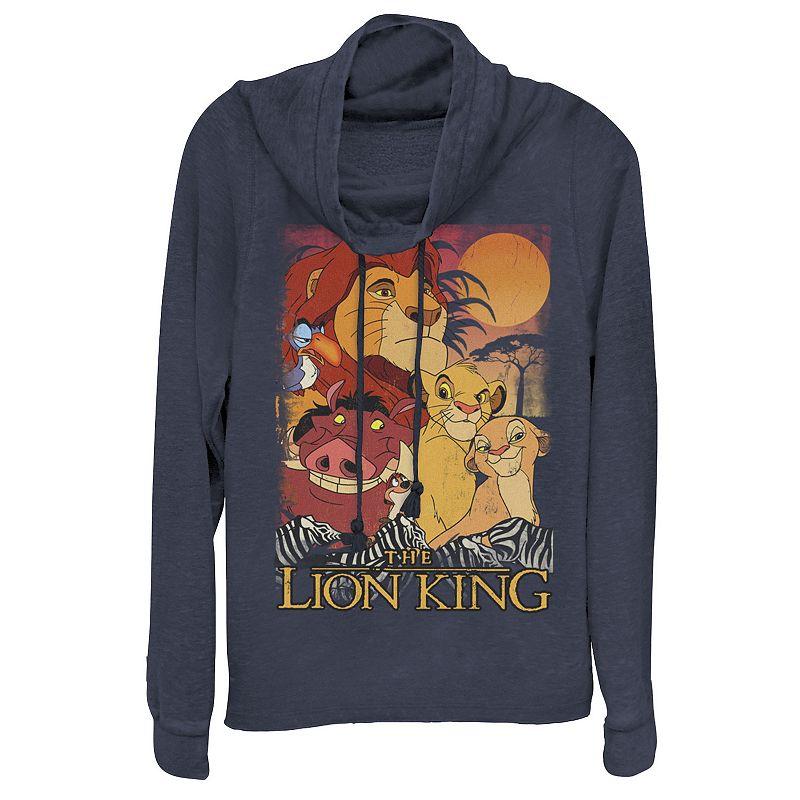 Disney's Lion King Juniors' Happy Group Sunset Cowlneck Graphic Lightweight Long Sleeve, Girl's,  Product Image