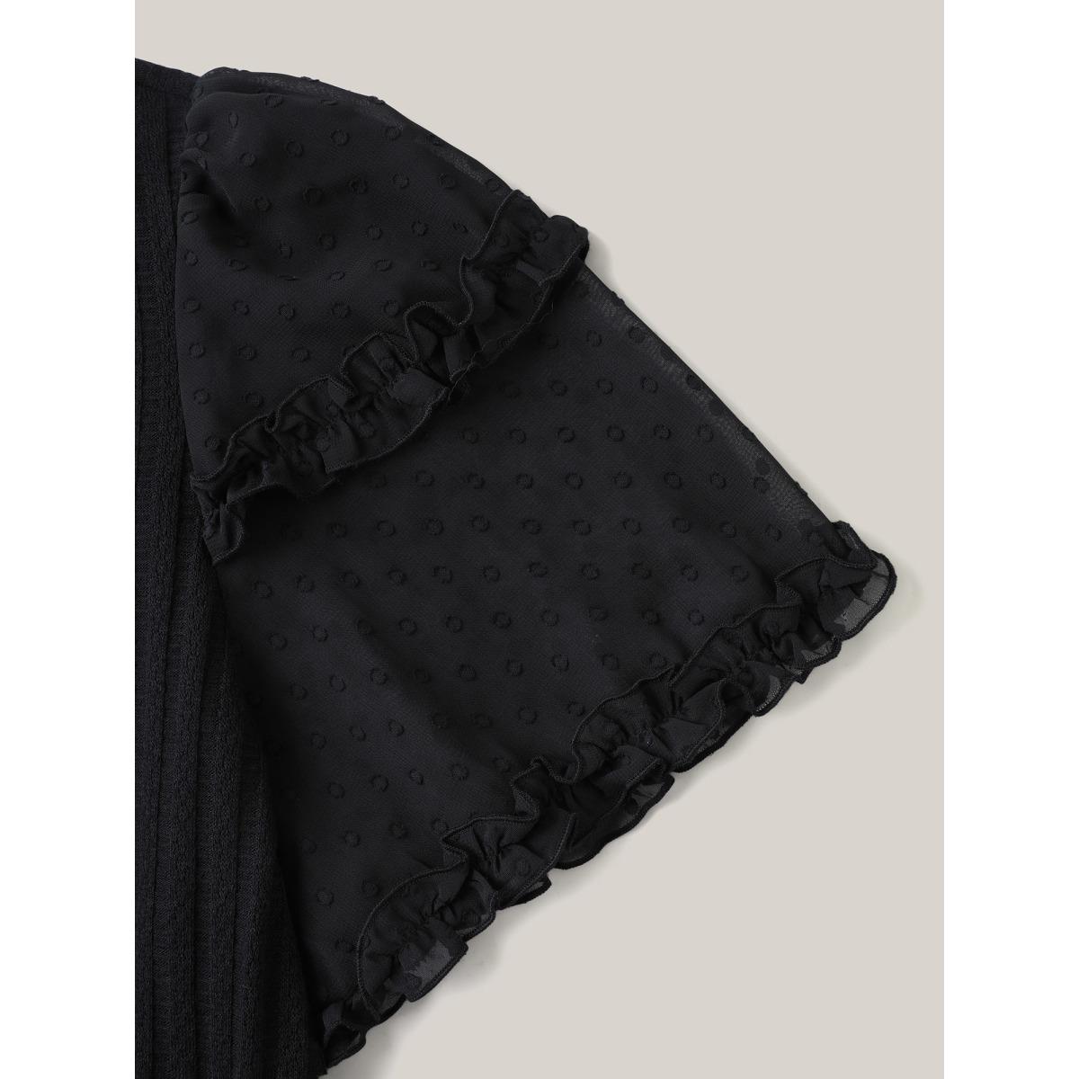 Plus Size Textured Pit Strip Layered Sleeve Sheer T-Shirt Black Women Leisure Texture Round Neck Casual T-shirts BloomChic 26/4X Product Image