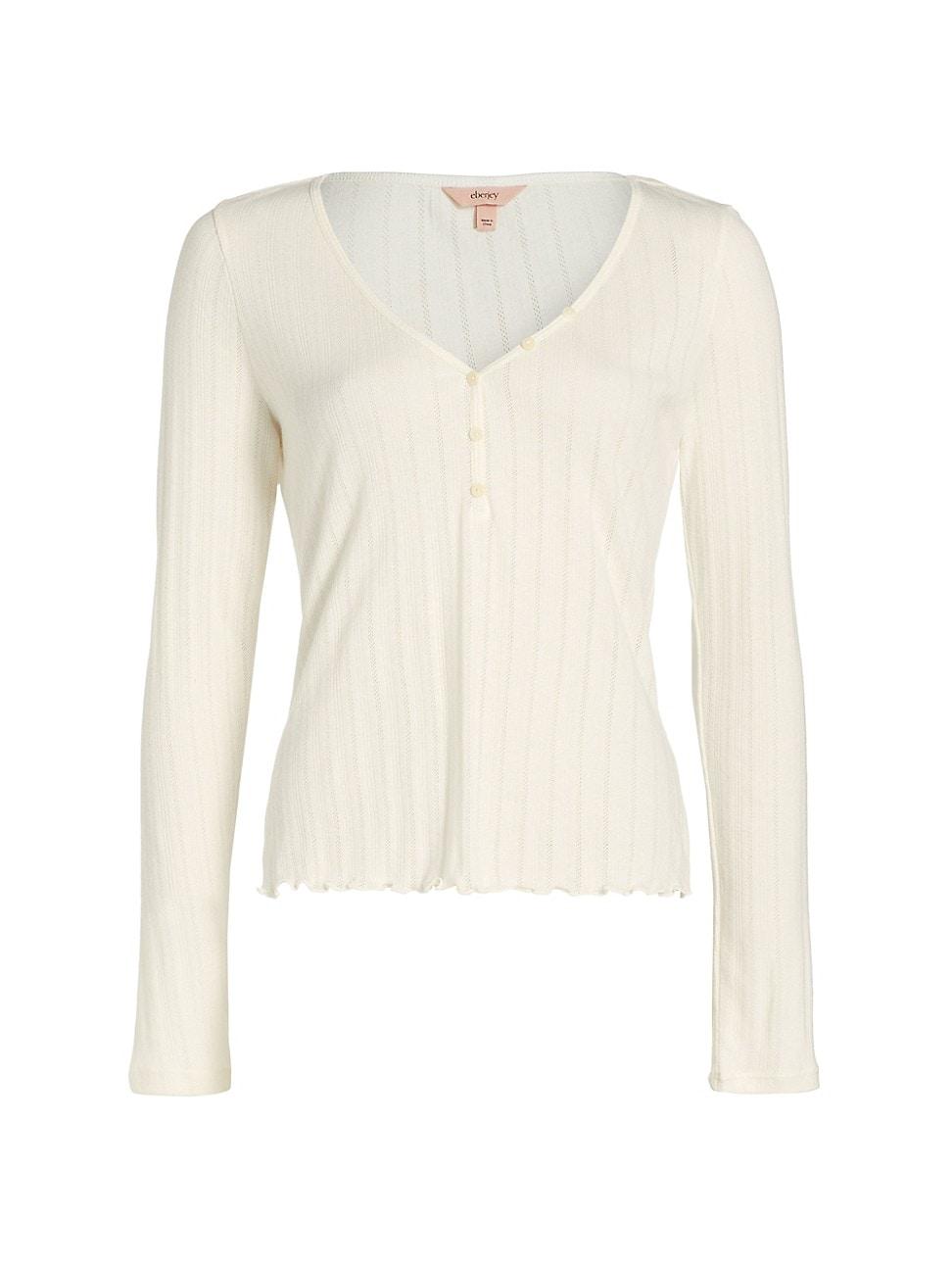 Eberjey Pointelle V Neck Henley Top Product Image