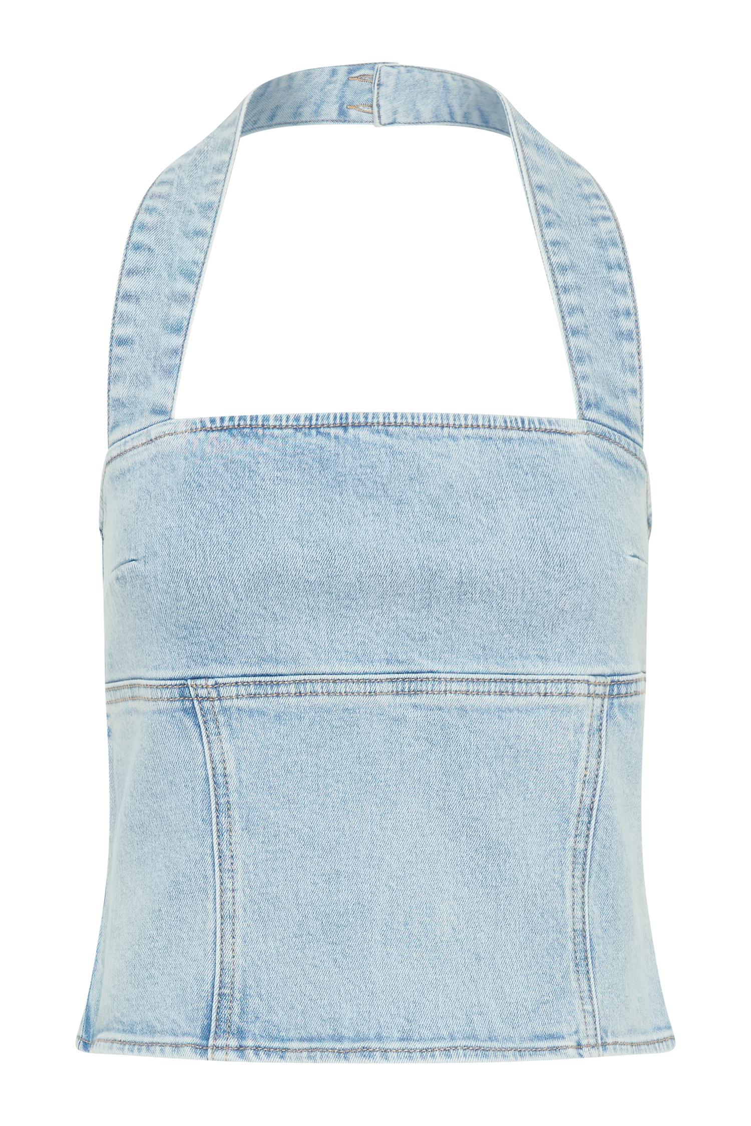 Dayna Denim Halter Top - Light Blue Product Image