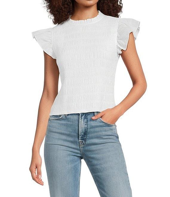 Sugarlips Ruffle Mock Neck Sleeveless Smocked Top Product Image