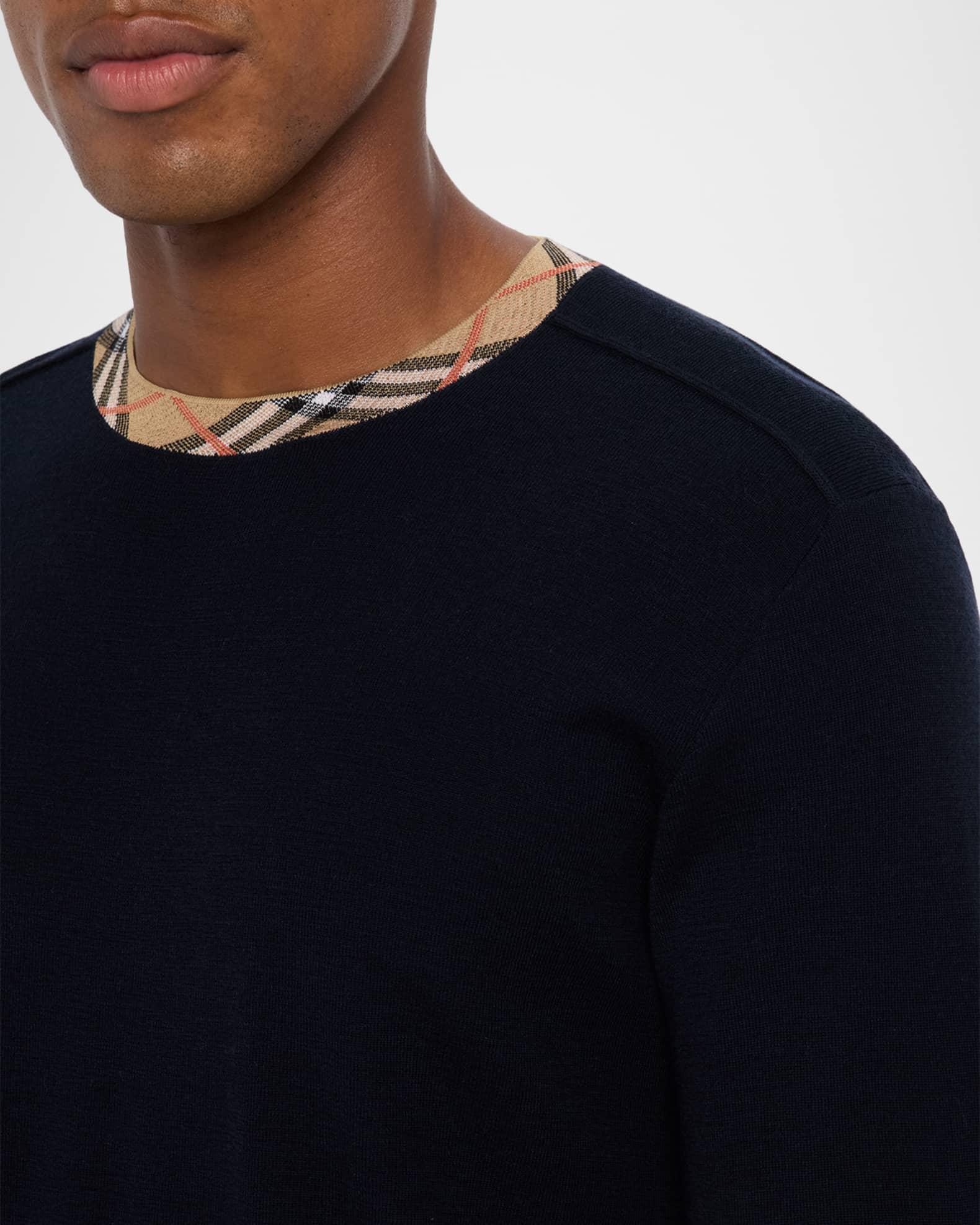 Men's Wool Knit Check-Trim Crewneck Sweater Product Image