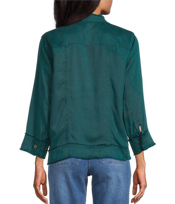 Multiples Solid Lyocell Point Collar 3/4 Sleeve Button-Front Jacket Product Image