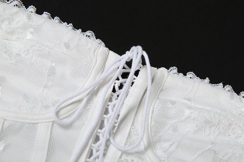 Lace-Up Lace Panel Corset Top Product Image