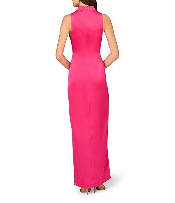 Aidan Mattox Satin V-Neck Twist Front with Cascading Ruffle Gown Product Image