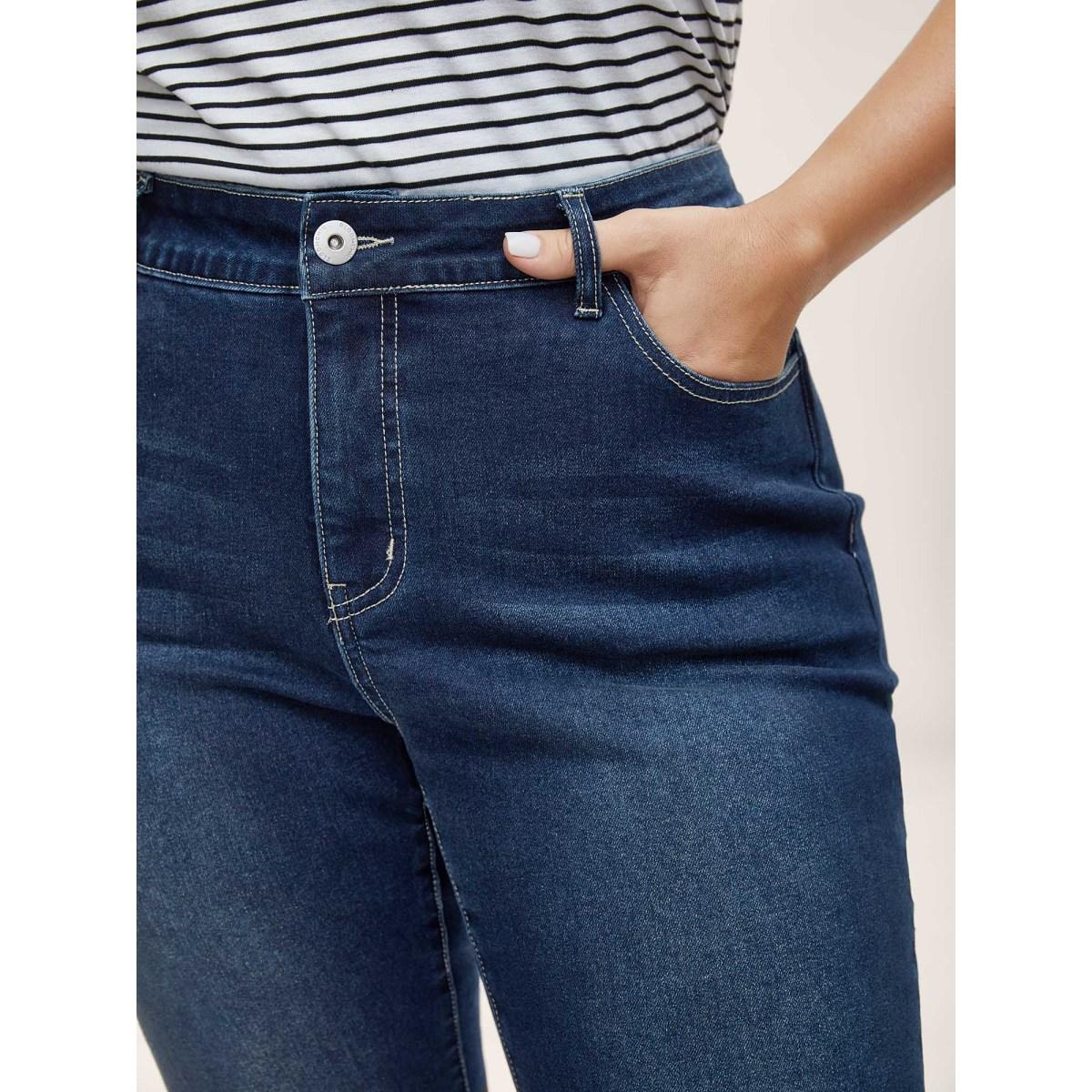 Plus Size Slim & Sculpting Bootcut Jeans Women Darkindigo Beach Medium stretch Slanted pocket Jeans BloomChic 18/2X Product Image