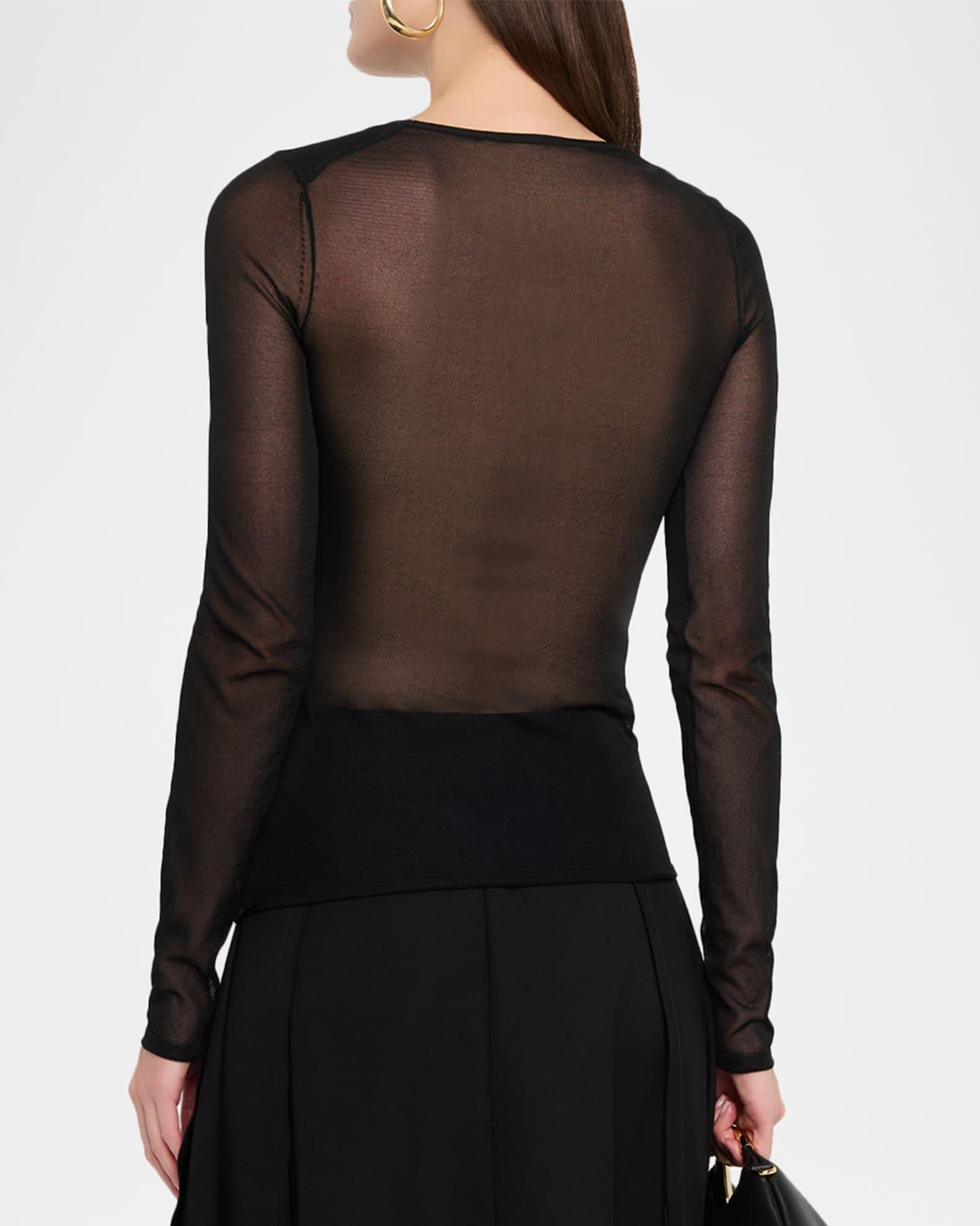 V-Neck Long-Sleeve Sheer Knit Top Product Image