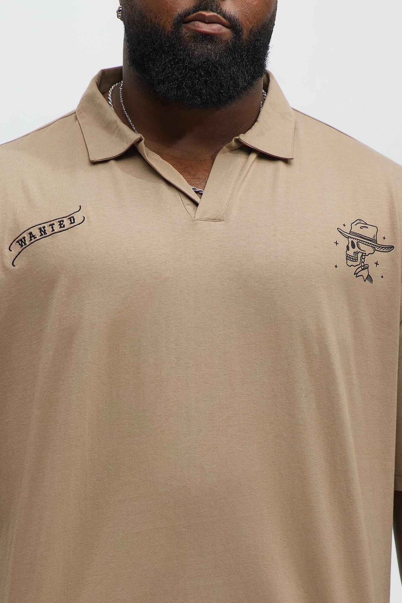 Wanted Johnny Collar Short Sleeve Polo - Taupe Product Image