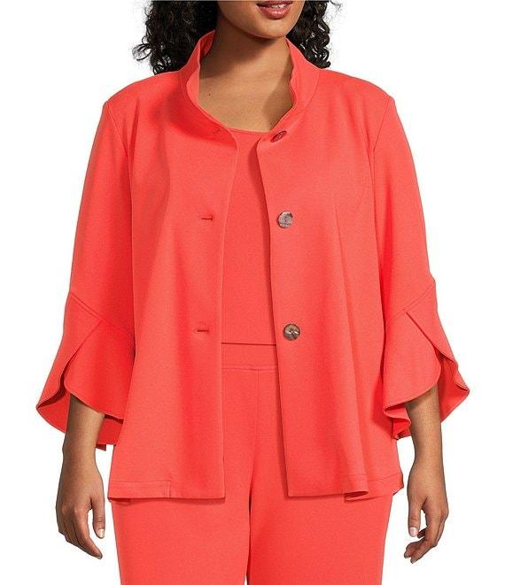 Ming Wang Plus Size Deco Crepe Winged Collar Bracelet Tulip Sleeve Jacket Product Image