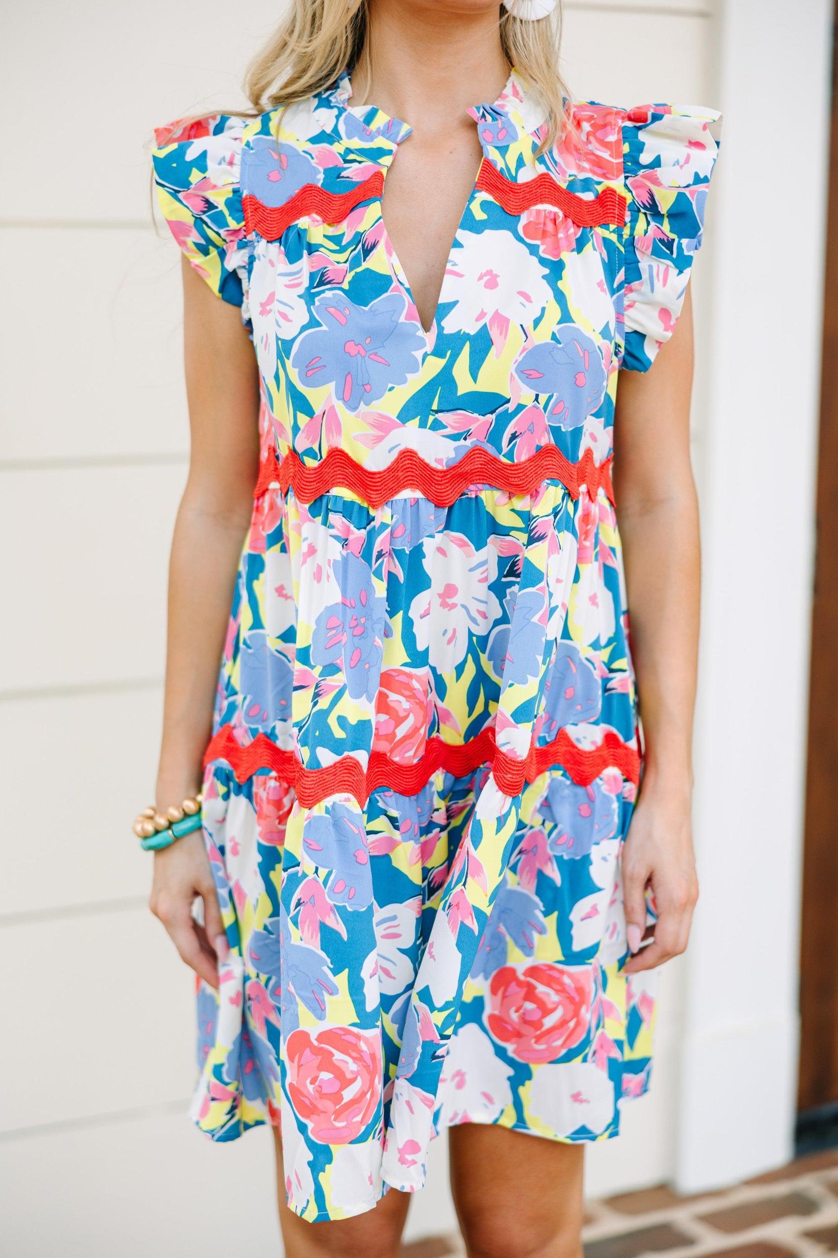 Sweet Moments Teal Green Floral Babydoll Dress Female Product Image