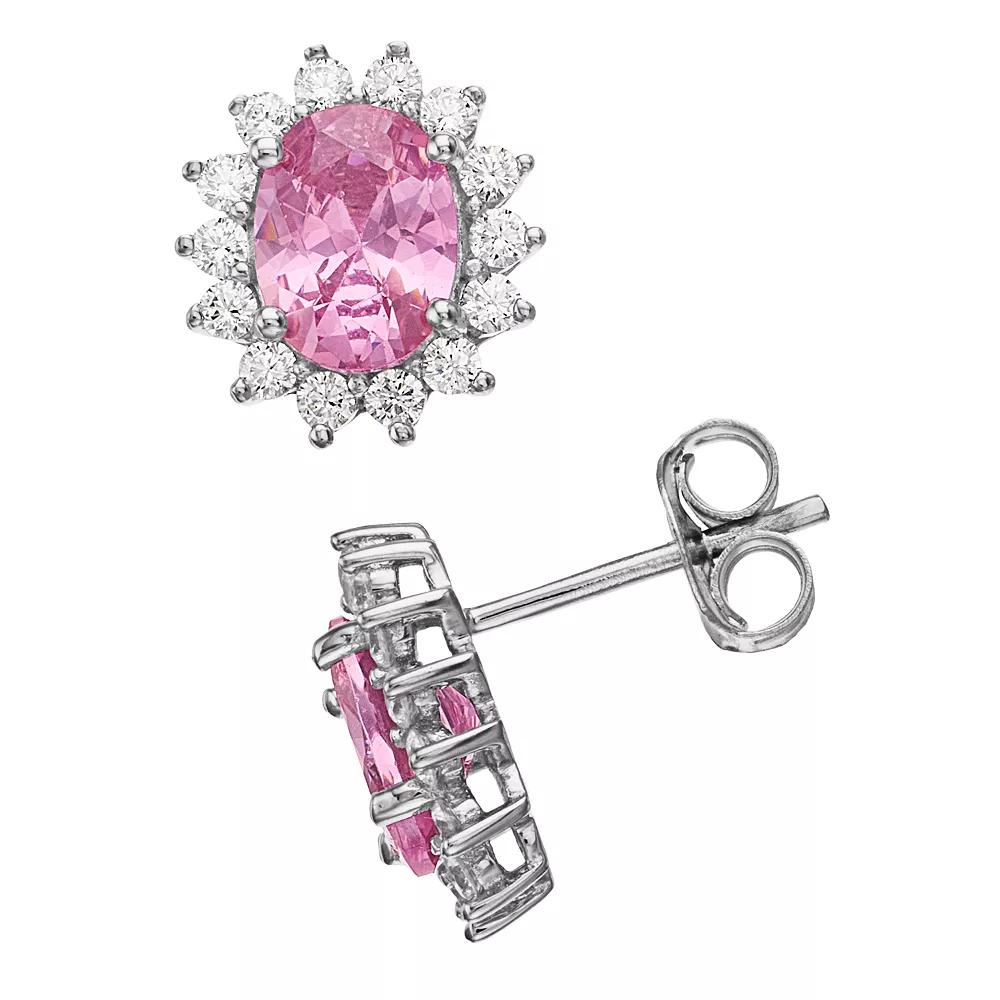 Rosabella Sterling Silver Pink & White Cubic Zirconia Halo Stud Earrings, Women's Product Image