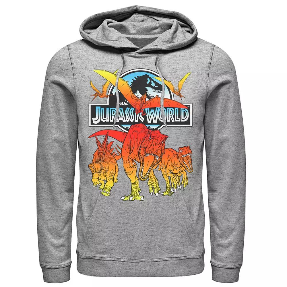 Men's Jurassic World Two Dino Charging Comic Pop Hoodie, Size: Large, Athletic Grey Product Image