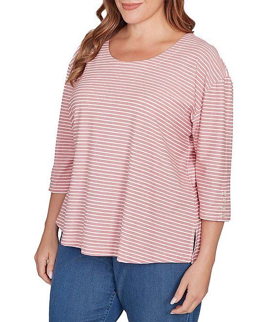 Ruby Rd. Plus Size Stripe Scoop Neck 3/4 Sleeve Top Product Image