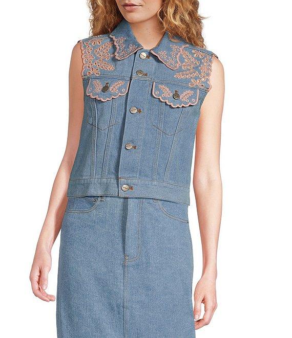 Driftwood Venus Eyelet Floral Embroidered Denim Vest Product Image