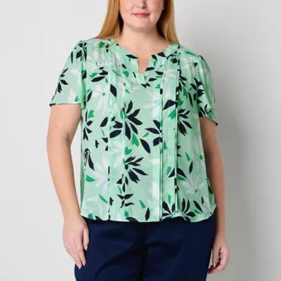 Liz Claiborne Womens Split Crew Neck Short Sleeve Plus Blouse Product Image