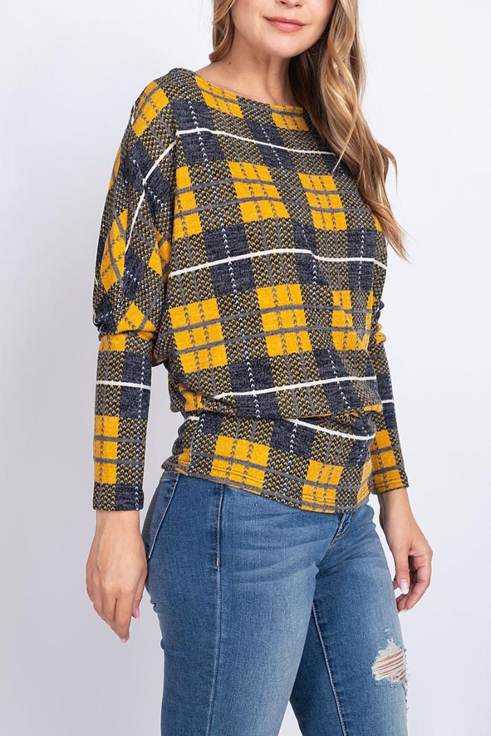 loose Fit Plaid Long Sleeve Top Product Image