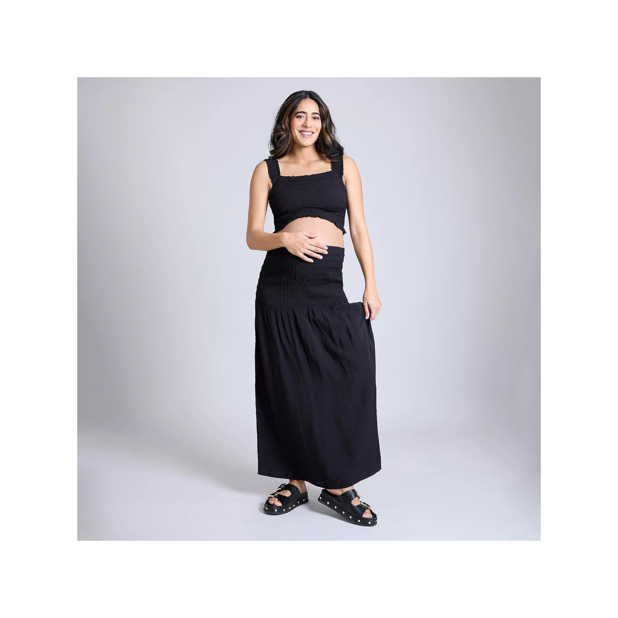 Maternity Motherhood® 2-pc. Smocked Crop Top & Maxi Skirt Set, Women's,  Product Image