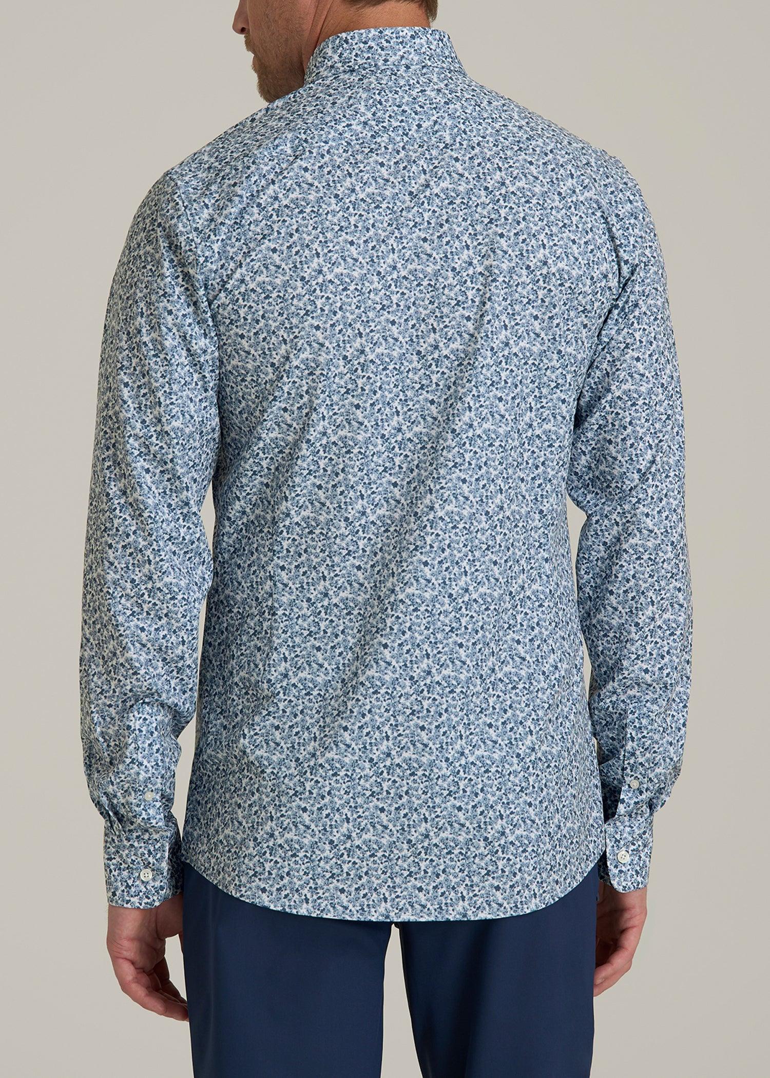 Traveler Stretch Dress Shirt for Tall Men in Blue Scattered Floral Male Product Image