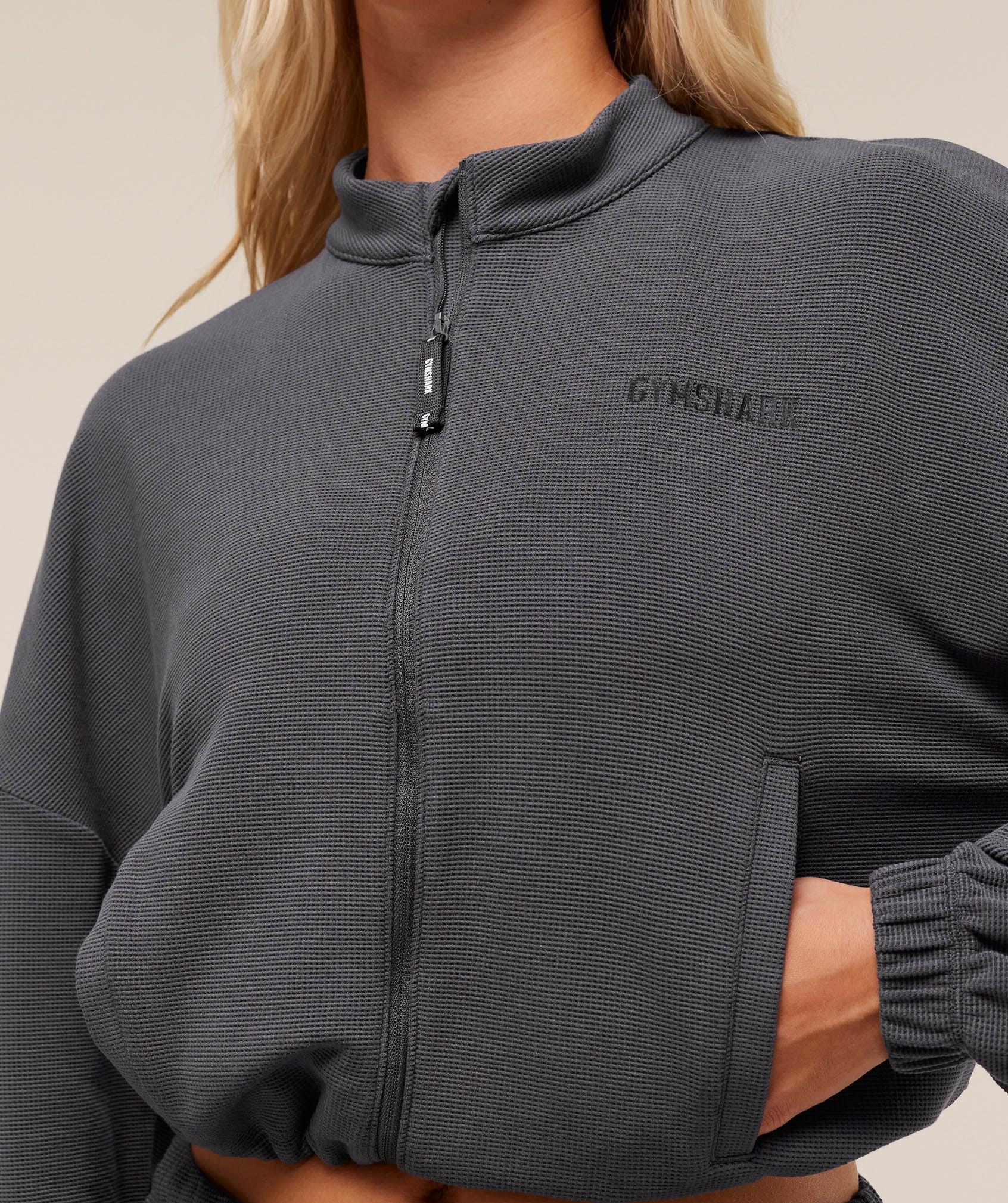 Gymshark Waffle Midi Zip Up Jacket - Grey Female Product Image