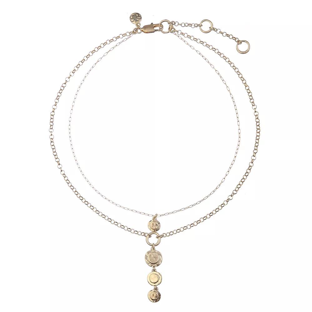 Bella Uno Worn Gold Multi-strand Hammered Disc Lariat Necklace, Womens, Size: 16/18+3, Gold Tone Product Image