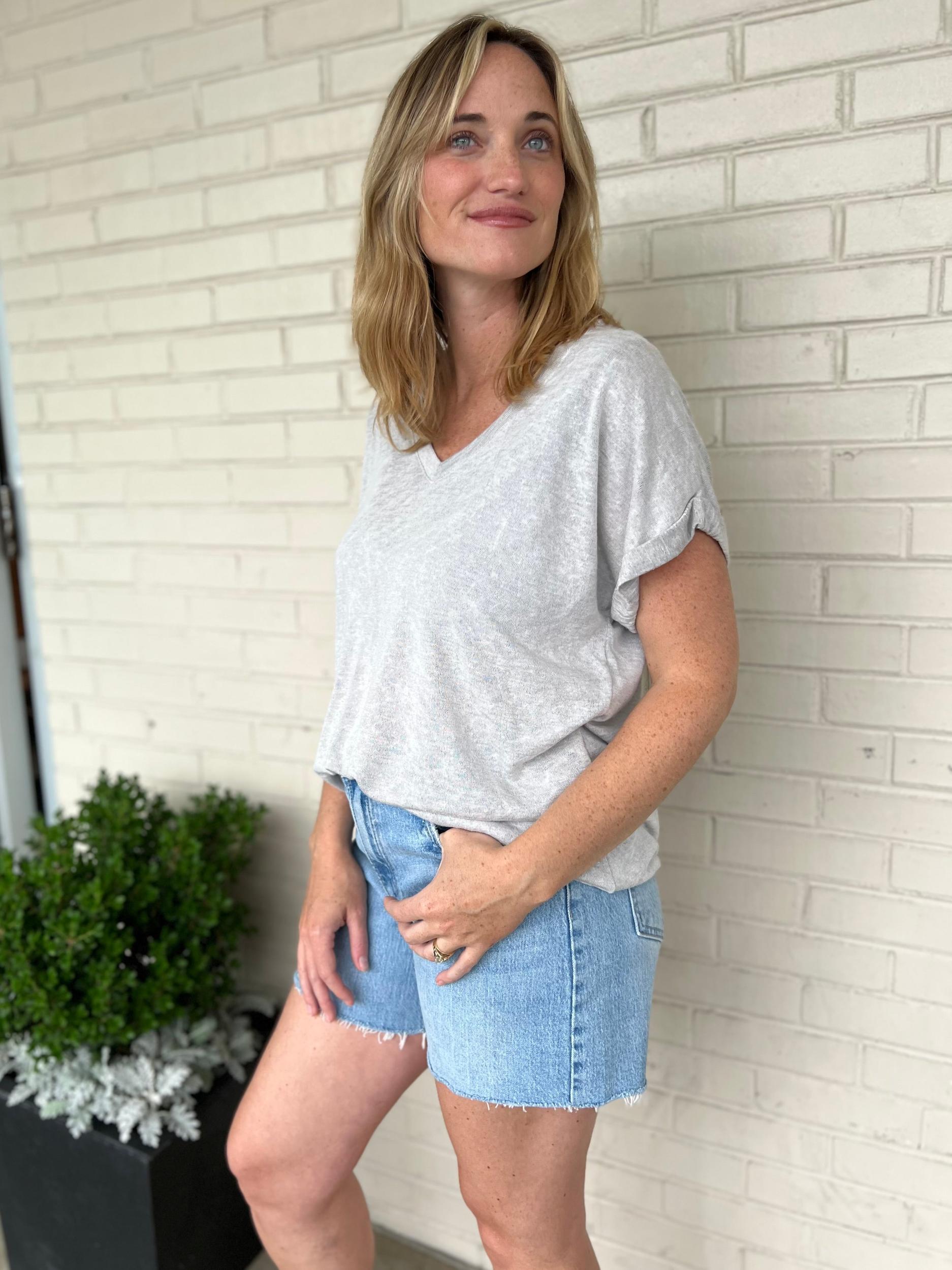 Niki V-Neck Cuffed Short Sleeve Tee Product Image